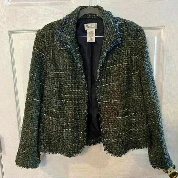 JohnPaulRichard Wool Blend Tweed Open Front Jacket in Black Blue Brown Size 12 - Picture 1 of 5